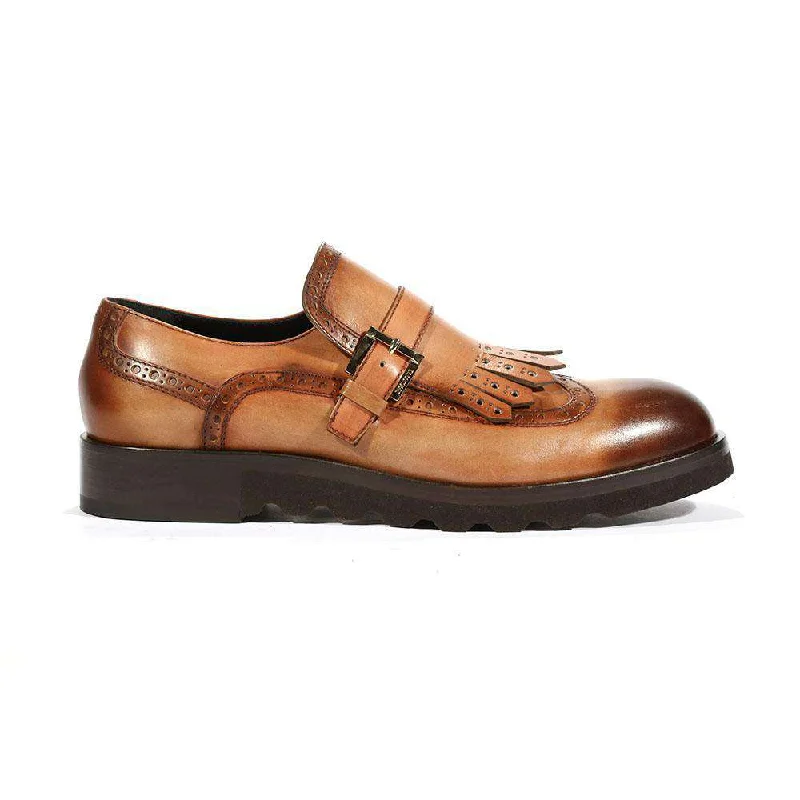 Loafers for autumn strolls-Cesare Paciotti Luxury Italian Men's Buckhold Loafers Camel/Brown Two Tone Tamponato Cuoio Designer Shoes (CPM5478)