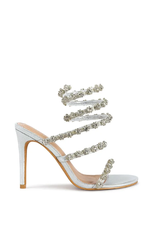 sandals with wedge heels-DELICACY-SILVER WRAP STILETTO SANDAL