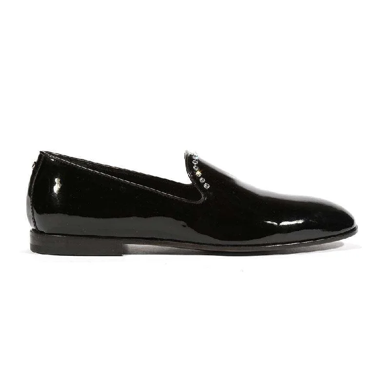 Loafers with artistic designs-Cesare Paciotti Luxury Italian Men's Loafers Patent Calf Black Designer Shoes (CPM5463)