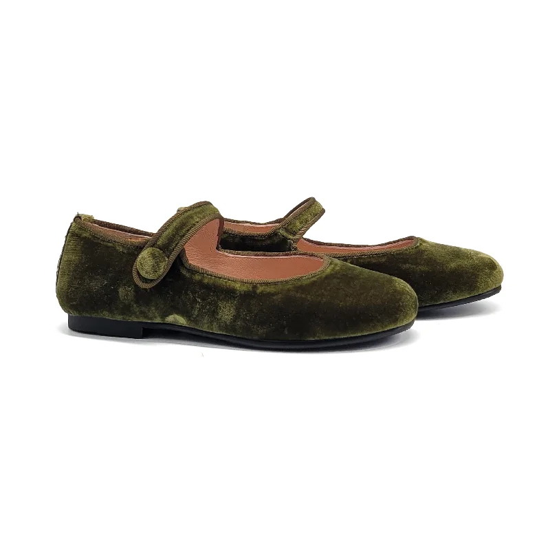 Mary Jane shoe for fun insoleRUTH SECRET Olive Green Velvet Mary Jane 1004