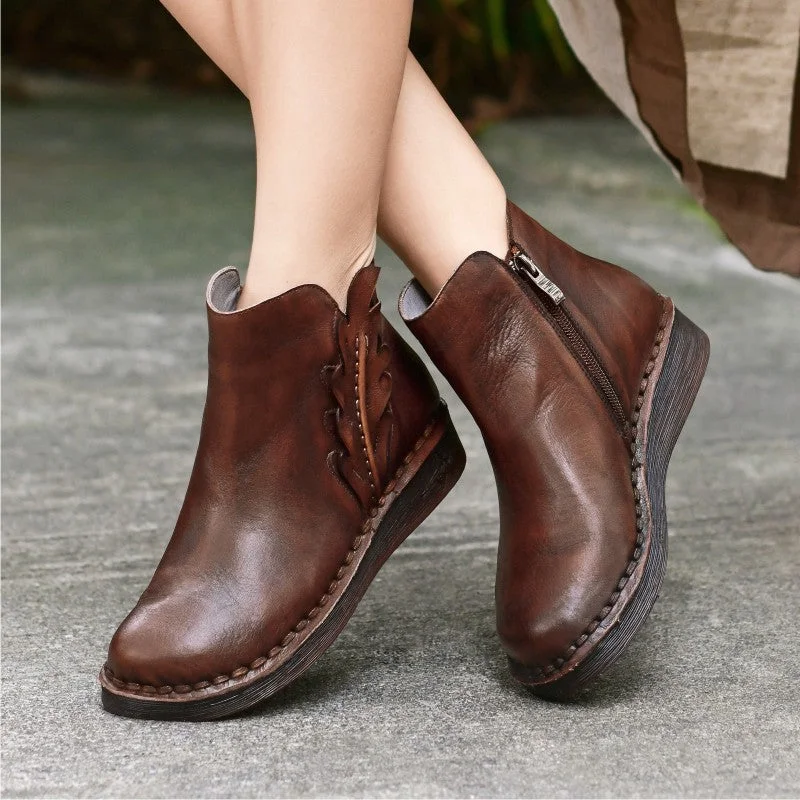 Boots with soft lining-Handmade Leather Women's Retro Short Boots