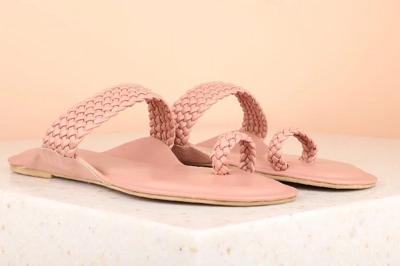 flats with open layouts-Women Peach Textured One Toe Flats