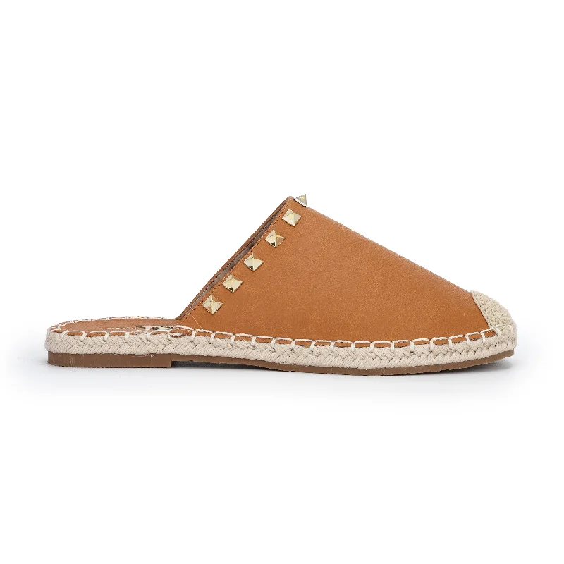 warm men’s slippers-Paloma Stud Mule in Cognac