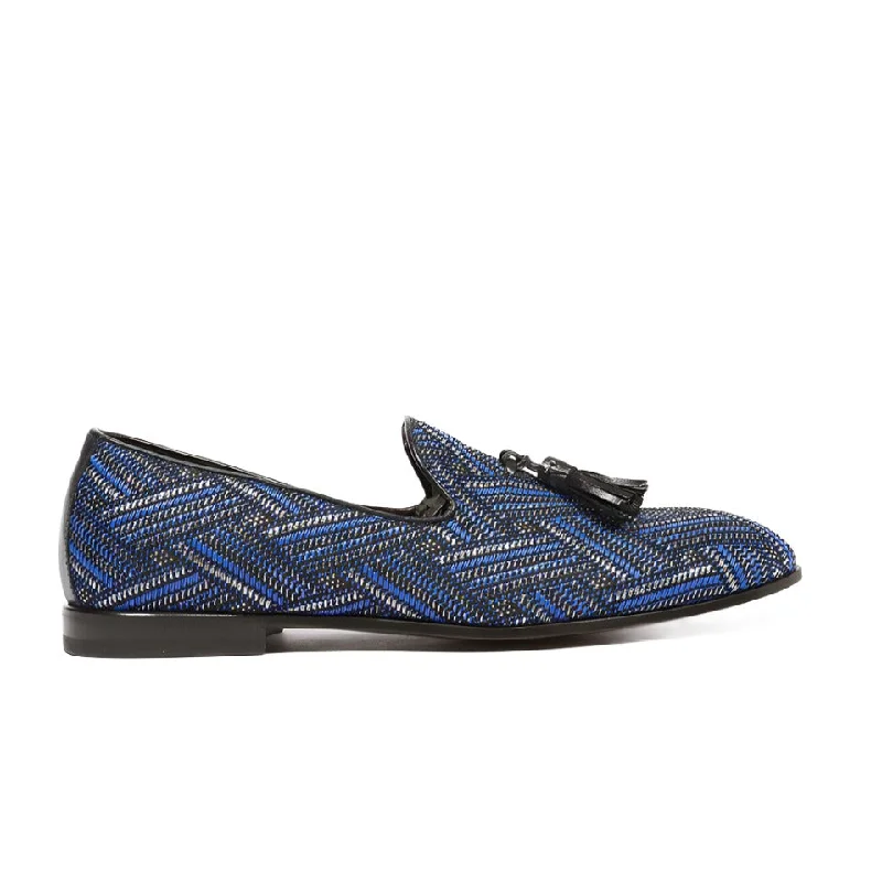 Loafers with luxe materials-Cesare Paciotti Luxury Italian Men's Glam Blue Silver Black Loafers (CPM5356)