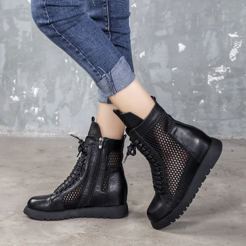 Boots with supportive straps-Wedge Hollow Boots Black