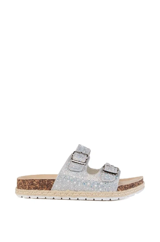 comfy sandals for walking-AQUILA-SILVER FLAT SANDAL