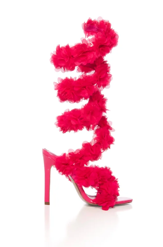 sandals for weekend vibes-THEODOSIA-FUCHSIA ROSETTE STILETTO SANDAL