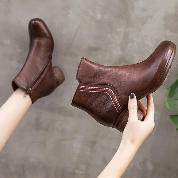 Boots for casual float-Retro Leather Soft Bottom Chunky Boots