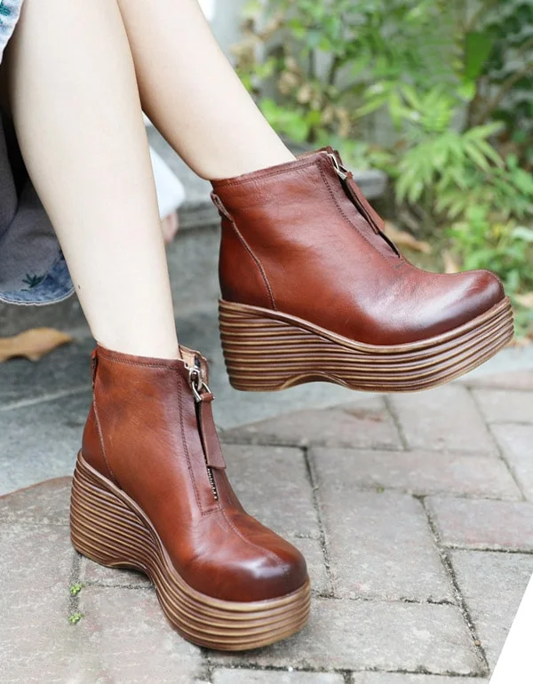 Boots with flexible breeze-Thick-soled High-heeled Vintage Wedge Boots