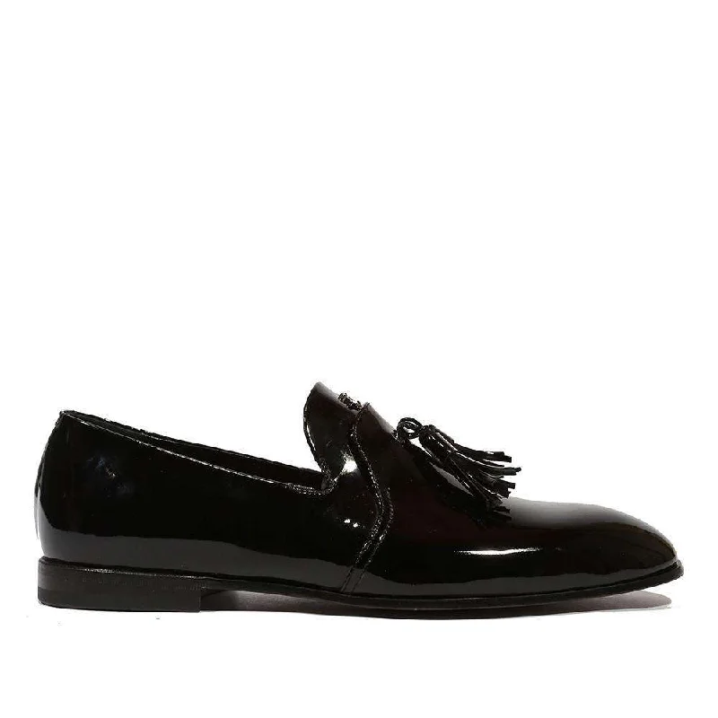 Loafers for night outings-Cesare Paciotti Luxury Italian Men's Patent Calf Black Loafers (CPM5141)