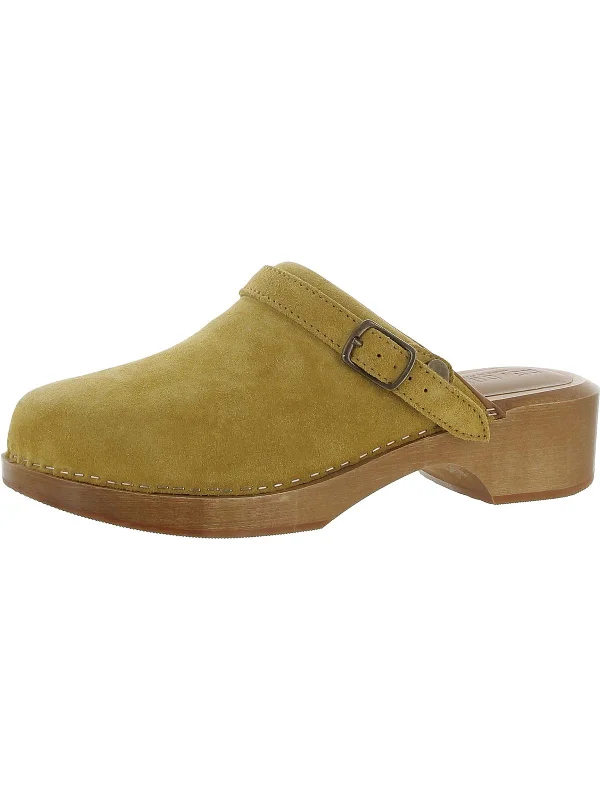 soft women’s slippers-Womens Suede Buckle Clogs