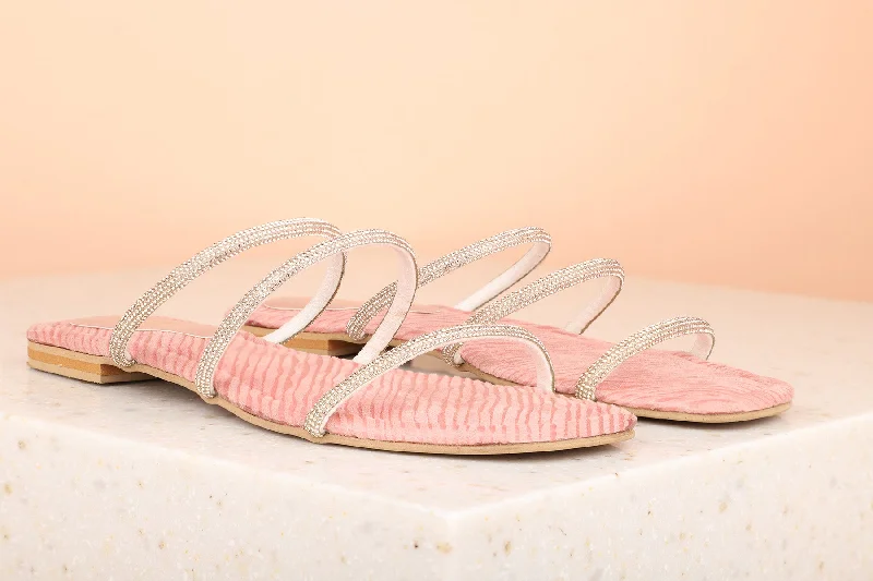 affordable flats near lake-Women Peach Embellished Open Toe Flats