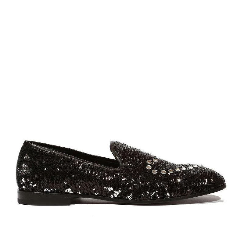 Loafers with effortless slip-on-Cesare Paciotti Luxury Italian Men's Paillettes Black Silver Formal Loafers (CPM5107)