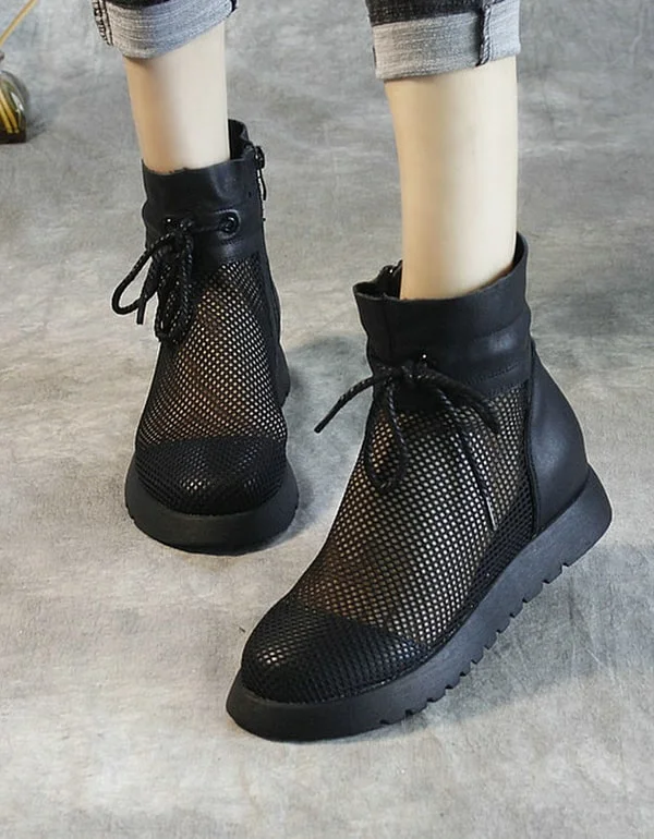 Boots with breathable soar-New Inner Heightening Mesh Black Summer Boots