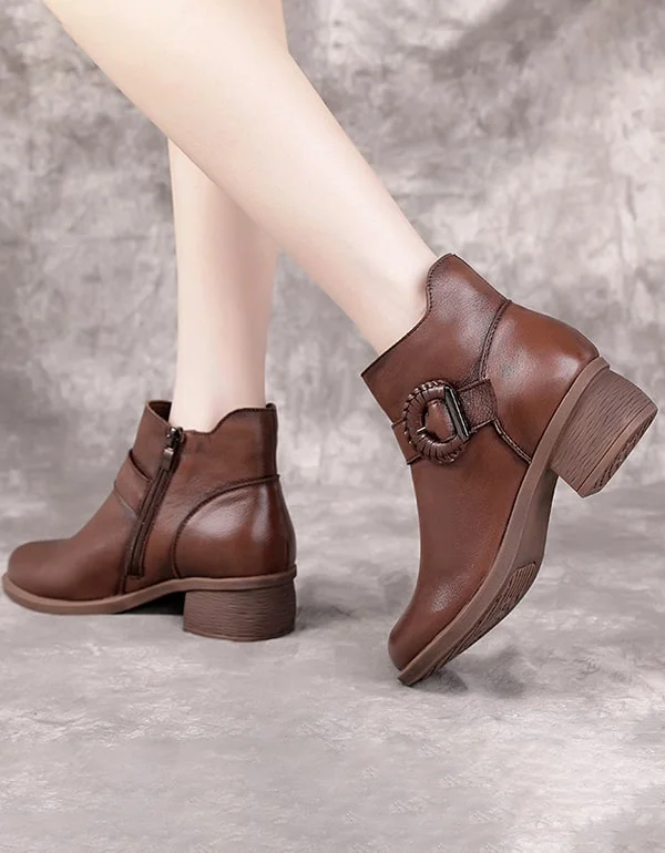 Boots for winter jolt-Handmade Buckle Chunky Heel Retro Short Boots