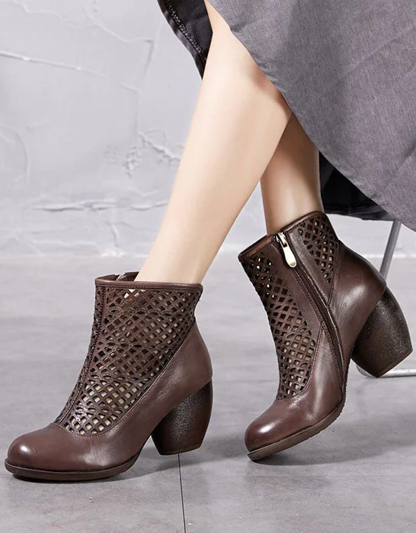 Boots for icy rush-Hollow Chunky Heels Round Head Short Boots