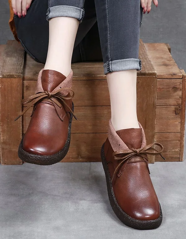 Boots for icy float-Autumn Round Head Retro Leather Short boots