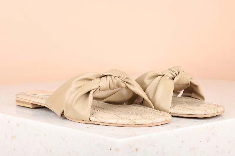 flats with modern layouts-Women Beige Solid Open Toe Flats with Knot Detail