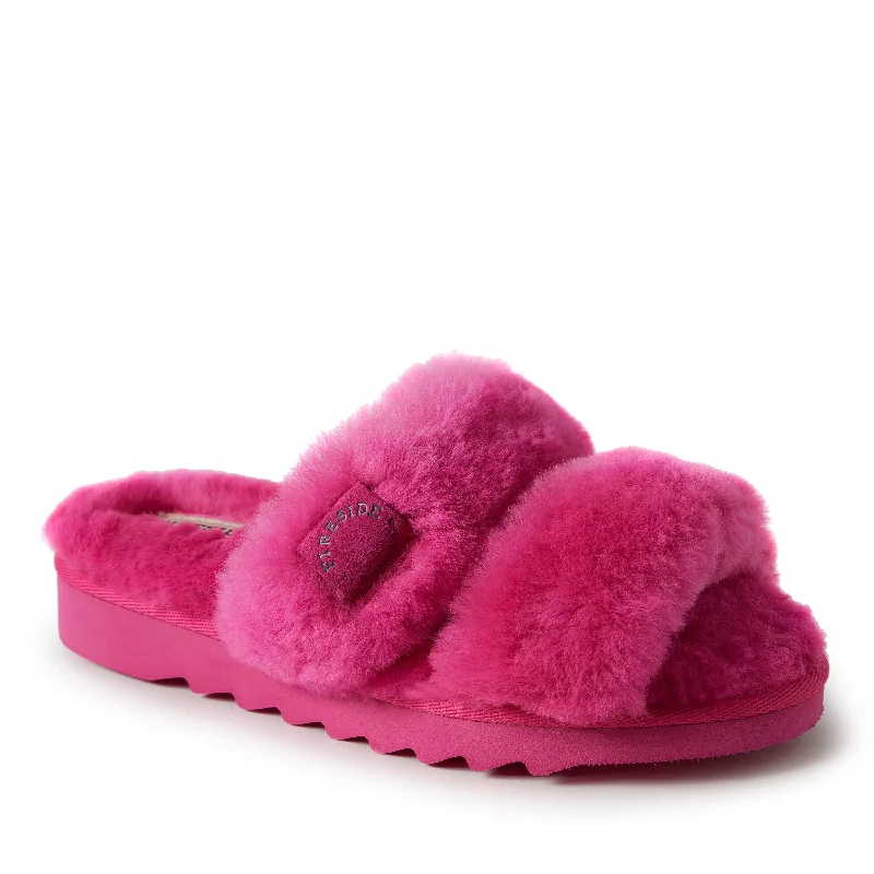 bamboo cozy slippers-Dearfoams Womens Benalla Genuine Shearling Slide