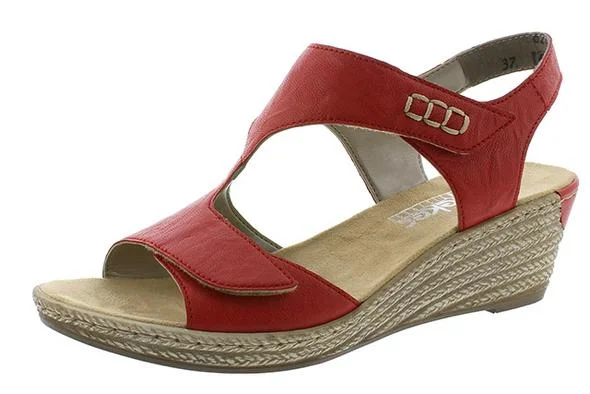 modern sandals trends-Rieker 62468-33  Red Wedge