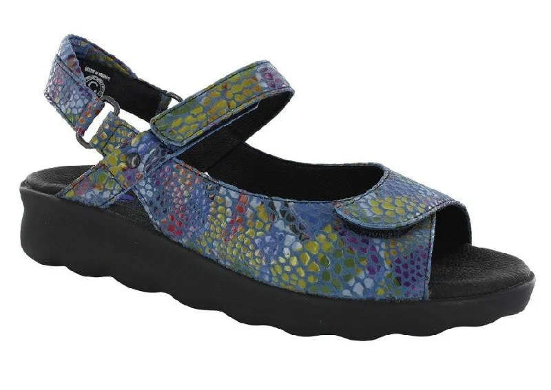 affordable sandals for students-Wolky Pichu Multicolor Fantasy Jeans Blue