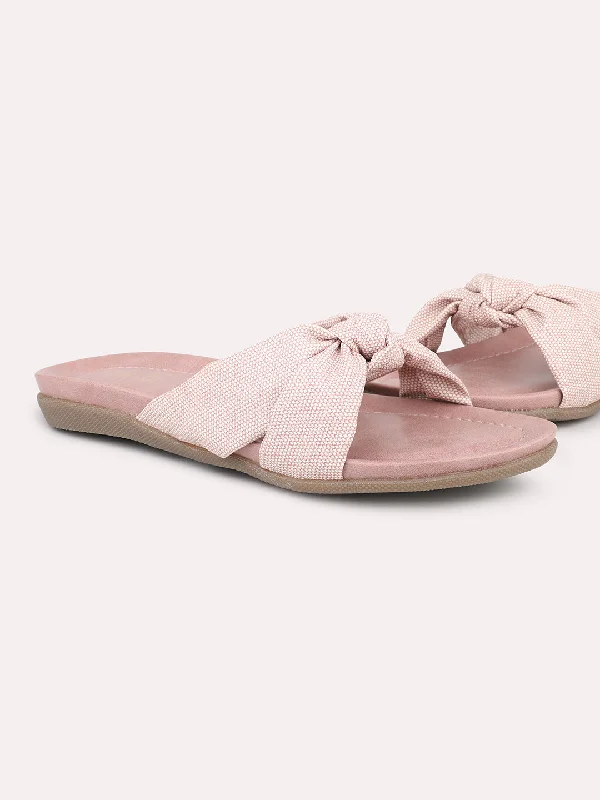 best flats for affordability-Women Peach Textured Open Toe Flats