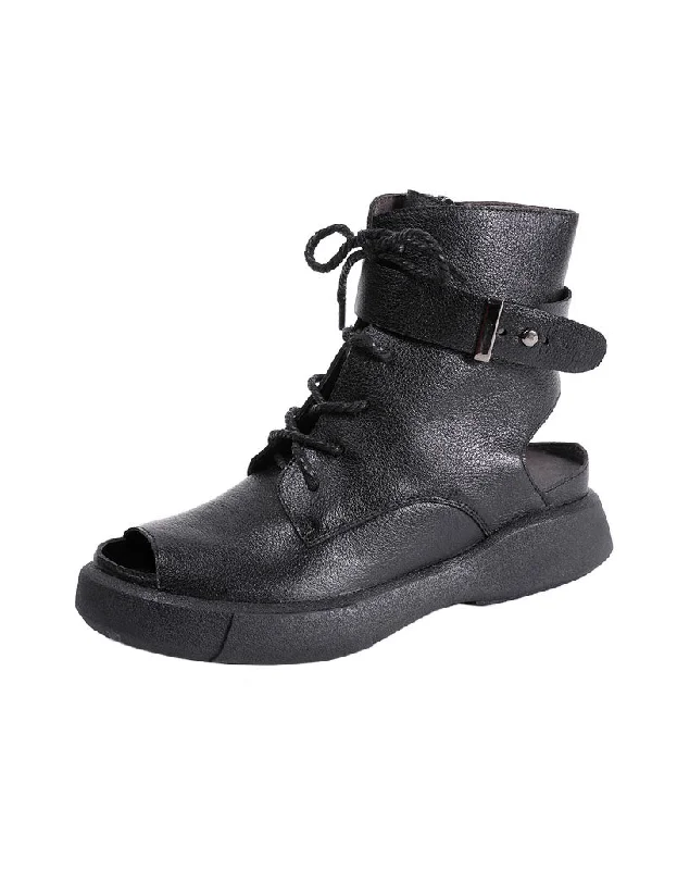 Boots with non-slip sole-Buckle Retro Leather Open Toe Summer Boots