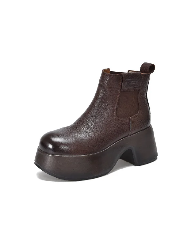 Boots for daily wear-Genuine Leather Waterproof Platform Chelsea Boots