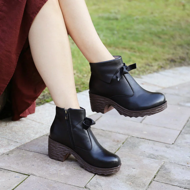 Boots with flexible sole-Handmade Waterproof Thick-Heeled Retro Boots