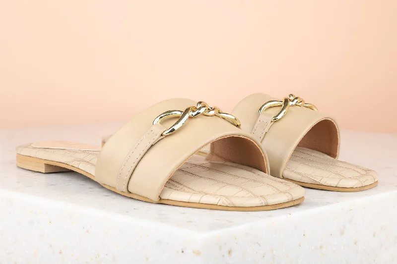 affordable flats for students-Women Beige Textured Open Toe Flats