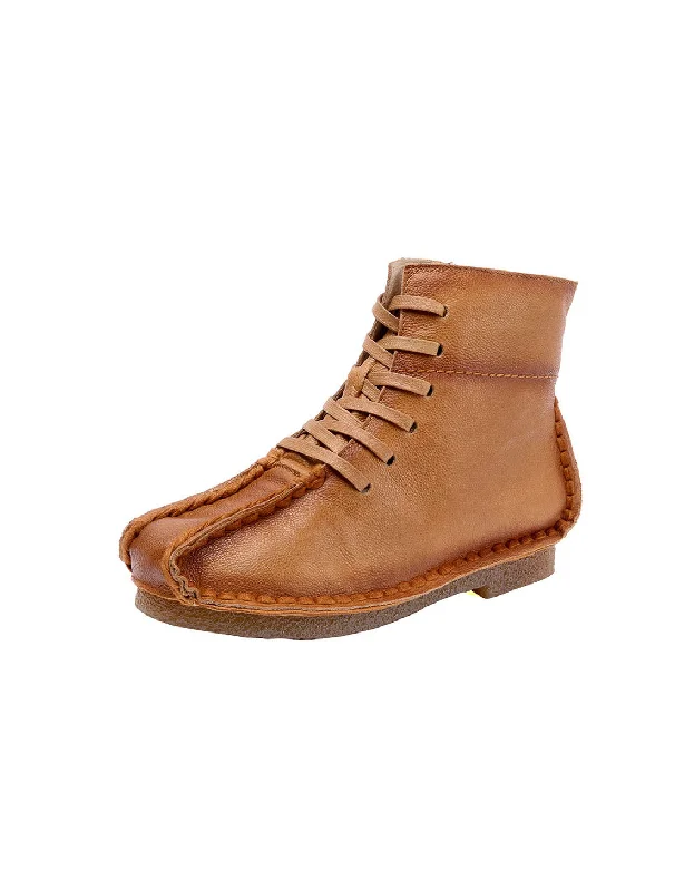 Boots for hiking trips-Square Toe Hand-Stitch Leather Retro Boots