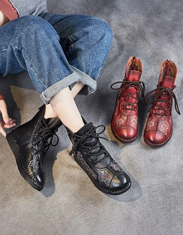 Boots for rainy drift-Handmade Leather Ethnic Style Embroidery Boots