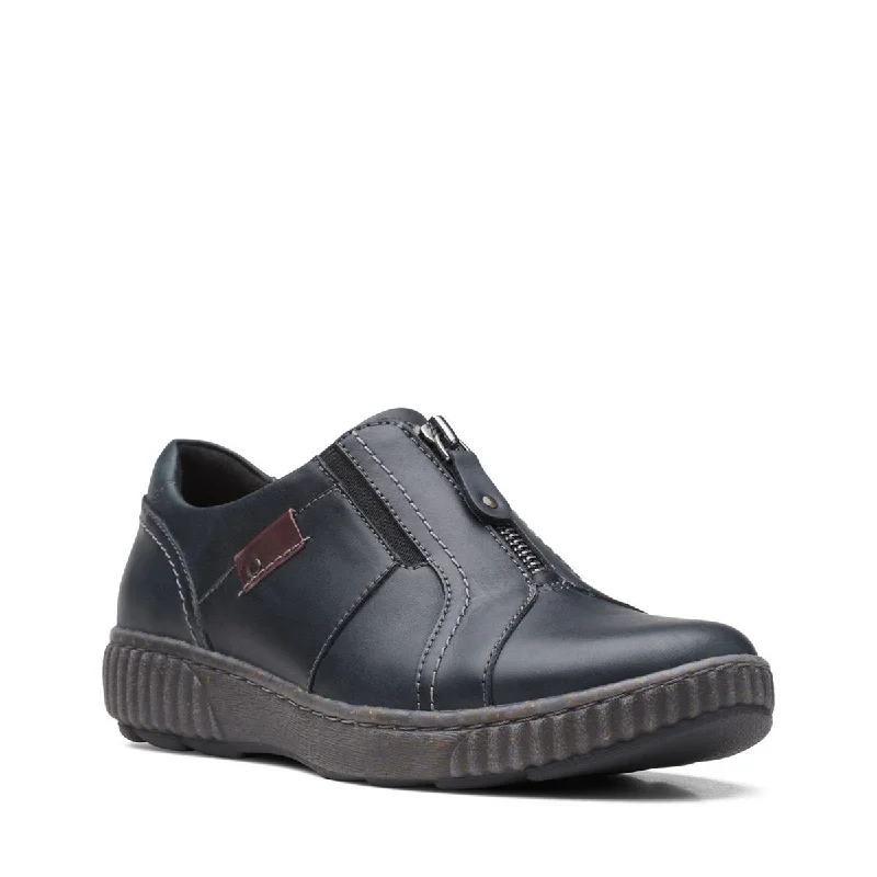 Casual shoes with velvet finishes-Clarks Magnolia Zip, 2 Colours, Black or Navy