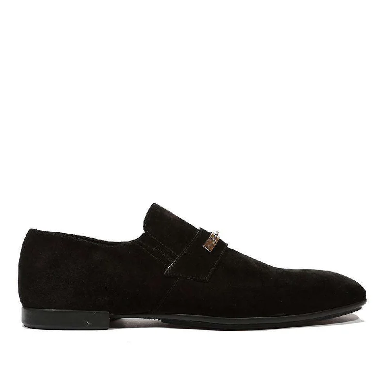 Loafers with tactile finishes-Cesare Paciotti Luxury Italian Men's Vit Camoscio SL Black Loafers (CPM5146)