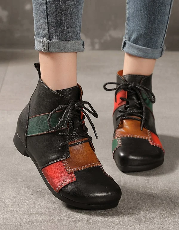 Boots with modern float-Handmade Ethnic Style Retro Leather Stitching Boots