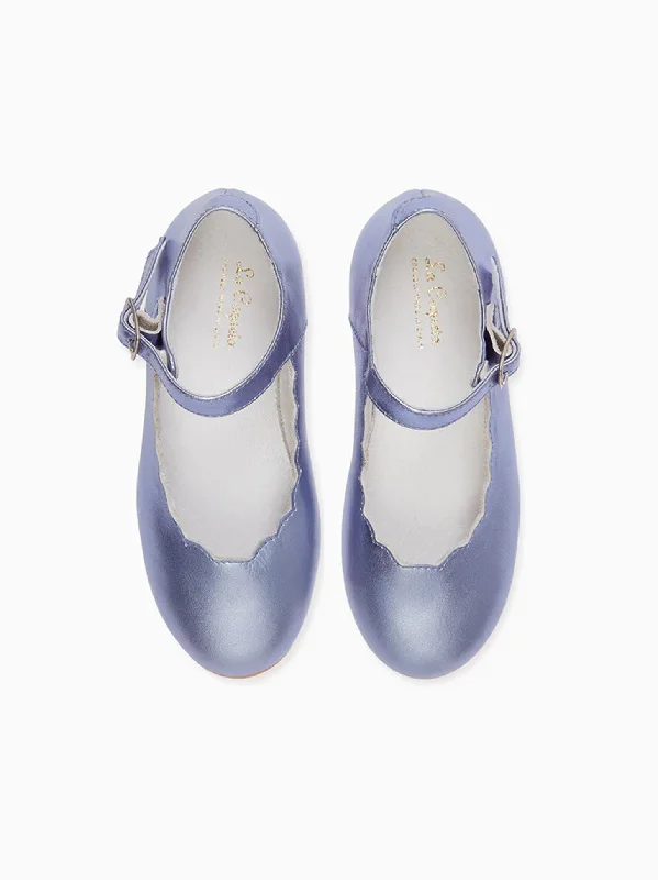 Mary Jane shoe with firm strapMetallic Lilac Leather Girl Scallop Mary Jane Shoes