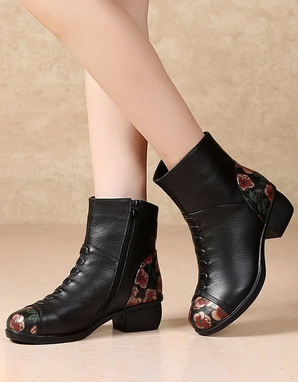 Boots with lightweight rush-Floral Printed Plush Retro Chunky Boots