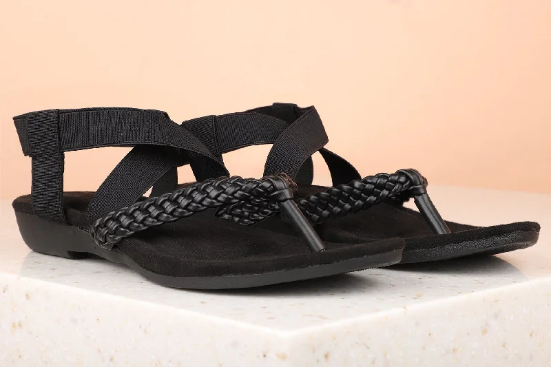 flats with cozy bedrooms-Women Black Textured Open Toe Flats