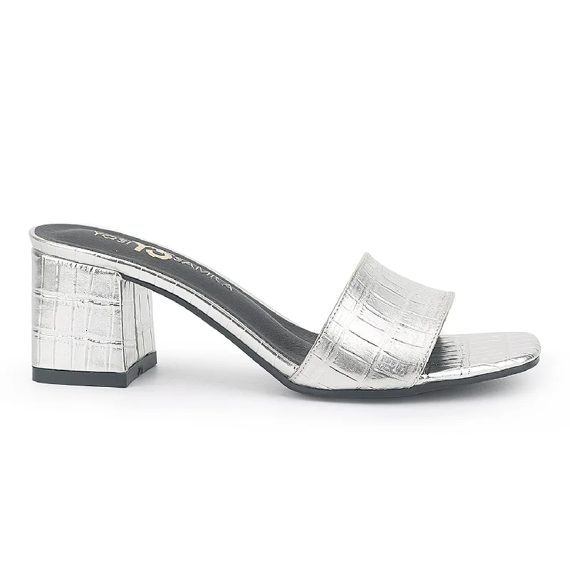 support foam slippers-Danielle Heeled Slide in Silver Croc Print