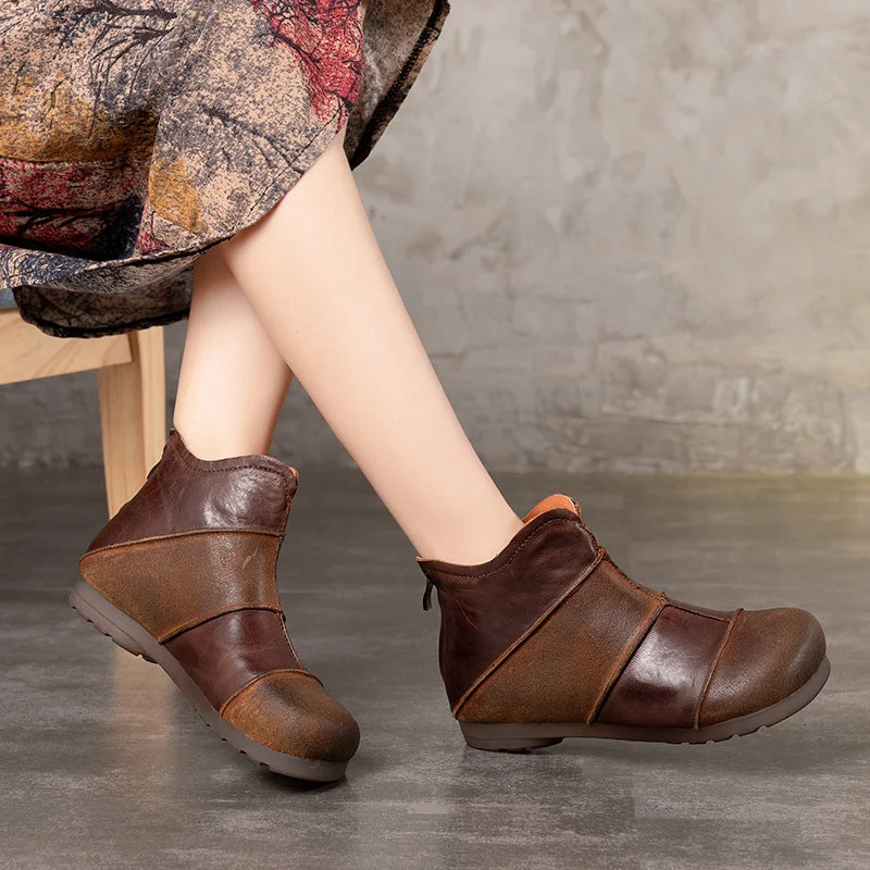 Boots for kids outdoor-Retro Handmade Leather Stitching Women's Short Boots