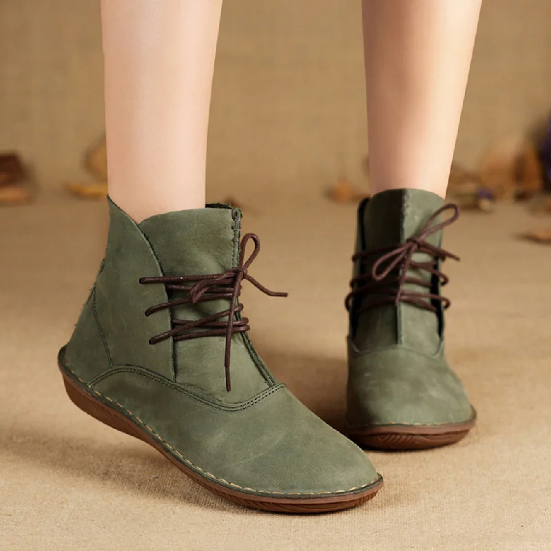 Boots with sleek comfort-Handmade Retro Flat Short Boots | Gift Shoes | 35-42