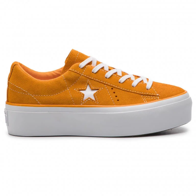 Athletic shoes for running style -Converse One Star Platform OX Ladies Bright Orange Suede Sneakers