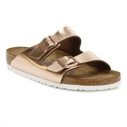 stylish sandals for families-Birkenstock Arizona  Metallic Copper Soft 952091