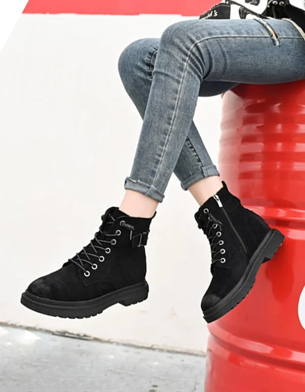 Boots with stylish breeze-New Autumn Thick Heel Suede Short Boots