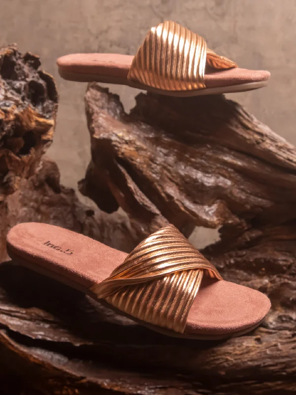 flats for eco-conscious-Women Rose Gold Open Toe Flats