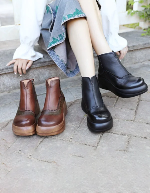 Boots with bold patterns-Autumn Handmade Carved Retro Leather Platform Boots