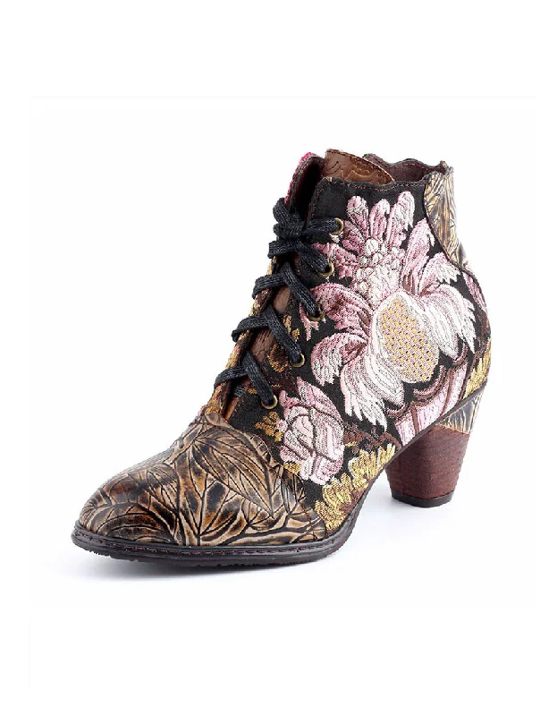 Boots with stylish breeze-Handmade Lace-up Vintage Embroidery Chunky Boots (36-42)