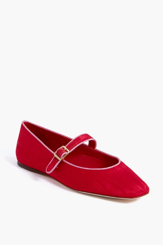 Mary Jane shoe for fun fitRed Moire Ginger Mary Jane Flat