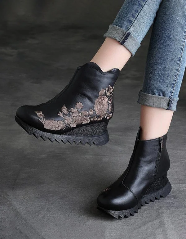 Boots with padded soar-Handmade Retro Embroidery Wedge Boots