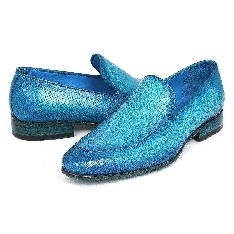 Loafers with airy cushioning-Paul Parkman Handmade Designer Shoes Perforated Leather Turquoise Loafers (PM5450)